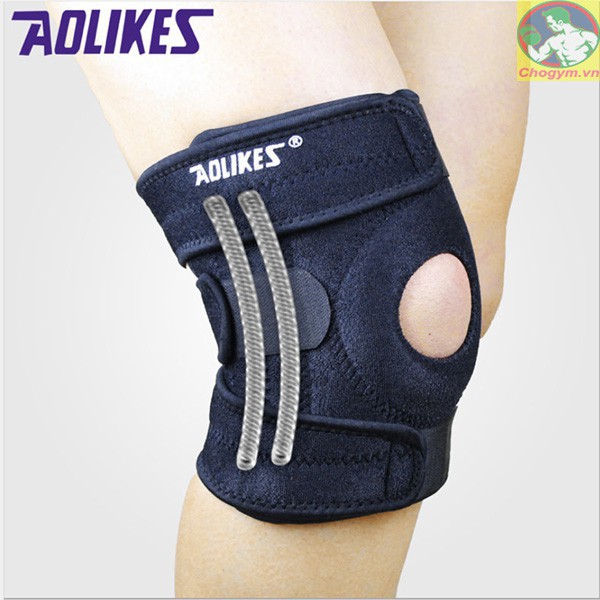 Băng đầu gối thể thao Aolikes 7618 Hỗ trợ Gym, Tennis, Đá bóng, Cầu lông, Bóng chuyền Đệm silicon và 4 nẹp lò xo