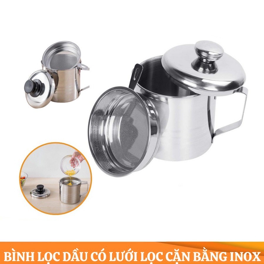 Ca lọc dầu ăn bằng inox cao cấp, bình đựng dầu ăn có khay lọc, cốc lọc dầu sau khi chiên rán