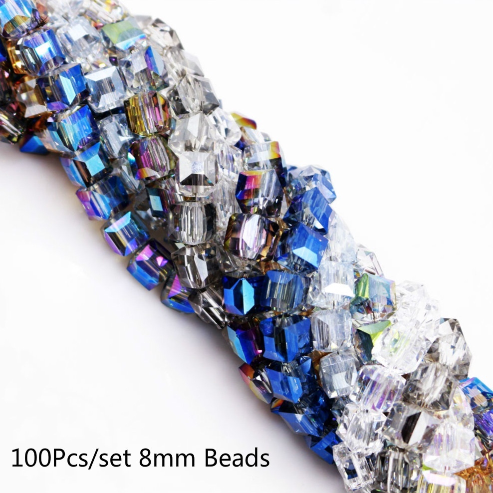 Set 95 Hạt Pha Lê Vuông 8mm Làm Trang Sức Thủ Công