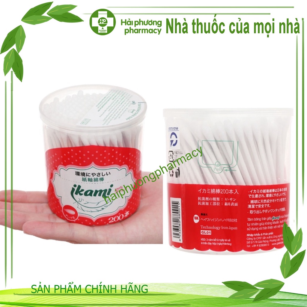 IKAMI - Tăm bông REGULAR hộp nắp bật 200 PCS - 2 đầu hình giọt nước ( màu đỏ )