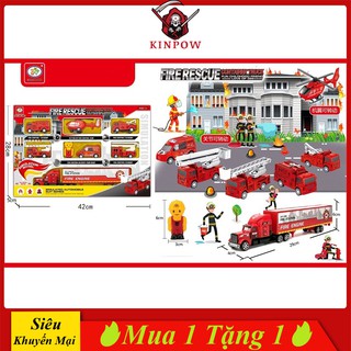 Đồ Chơi Xe Container Xe Cứu Hỏa KINPOW Chạy Đà Cót Màu Đỏ Đặc Trưng Chất Liệu Cao Cấp