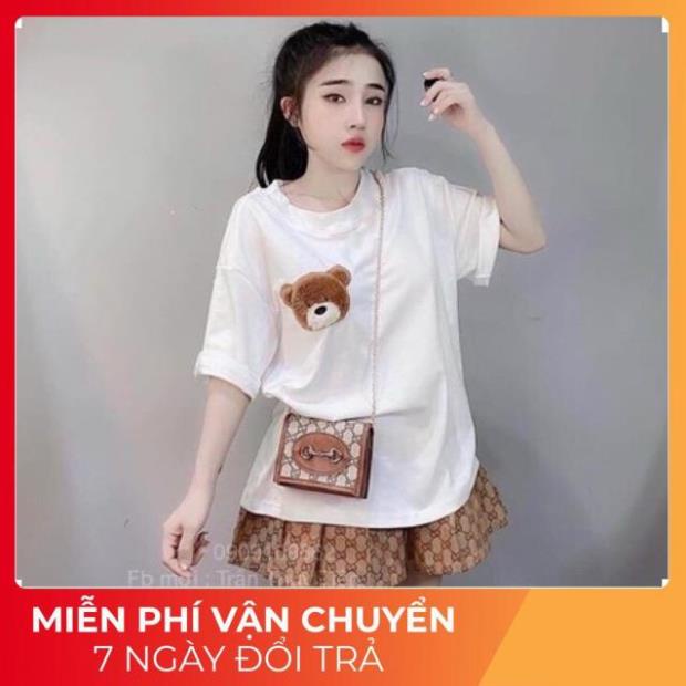 SET ÁO PHÔNG GẤU MIX CHÂN VÁY XẾP LY HOẠ TIẾT GG SIÊU XINH