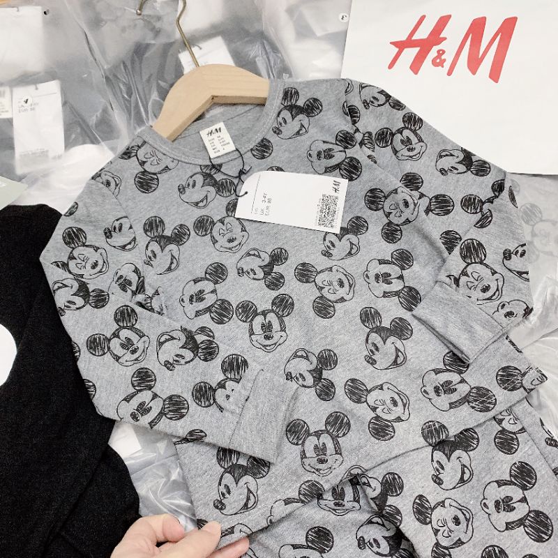 Set 2 bộ cotton Mickey đen - ghi cho bé trai