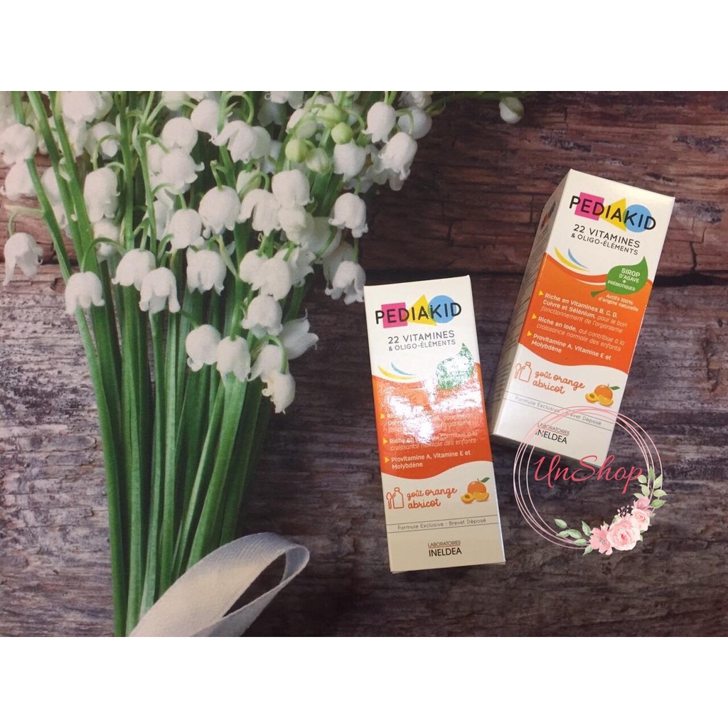 Vitamin tổng hợp PEDIAKID 22 Vitamines Pháp 125ml siro vị cam dễ uống thơm ngon cho bé từ 6 tháng