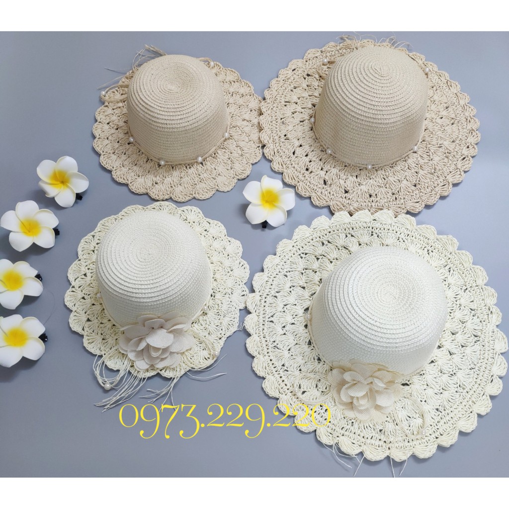 Mũ Cói Mềm Móc Tay Cho Mẹ &amp; Bé Đinh Hạt