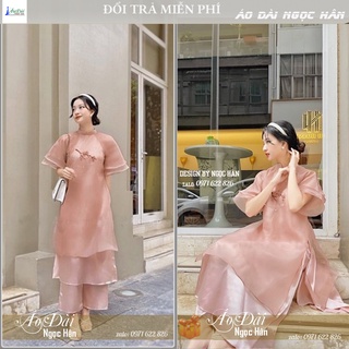 Áo dài cách tân nữ dáng suông tay bèo thêu cao cấp a91