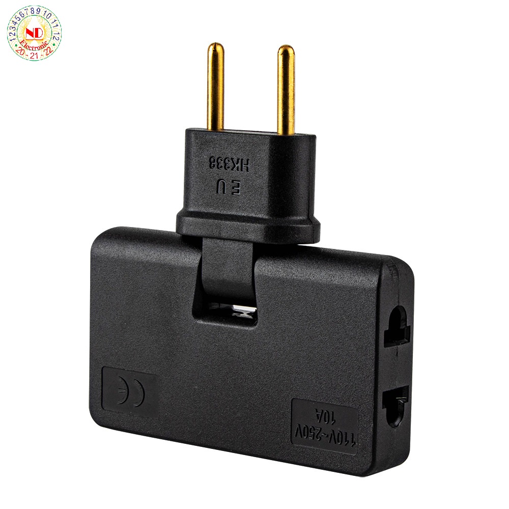 Phích Cắm Xoay 180 Độ Chân Tròn, Phích Cắm Chia 3 Ổ Chân Tròn HK338