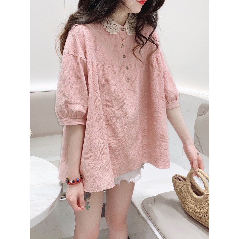 Áo Bầu Đẹp Dáng Rộng,Cổ Sơ Mi Ren, Tay Lỡ- Bo Chun Xinh Xắn Mặc Đi Làm Đi Chơi A111 Lin Store66