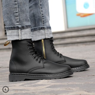 Giày Boots Cao Cổ LC1460 Zip All Black, Da trơn đen có khoá, đế khâu cao 3.5cm, dễ phối đồ