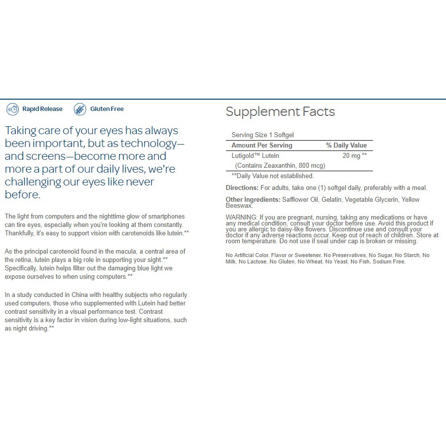 Viên bổ mắt, tăng cường thị lực Puritan's Pride Lutein 20mg 120 viên | BigBuy360 - bigbuy360.vn