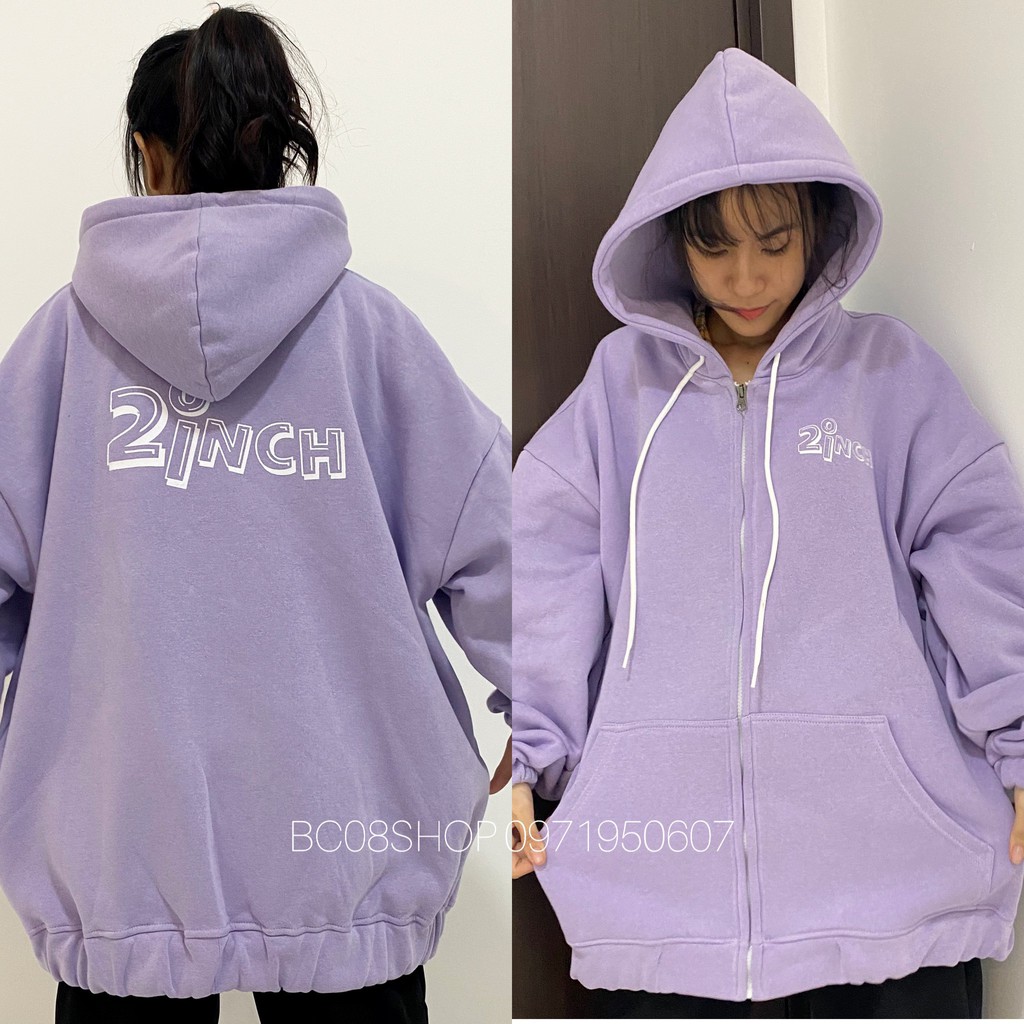 Áo Hoodie Nỉ Màu Tím có mũ Unisex dáng rộng có size BC116
