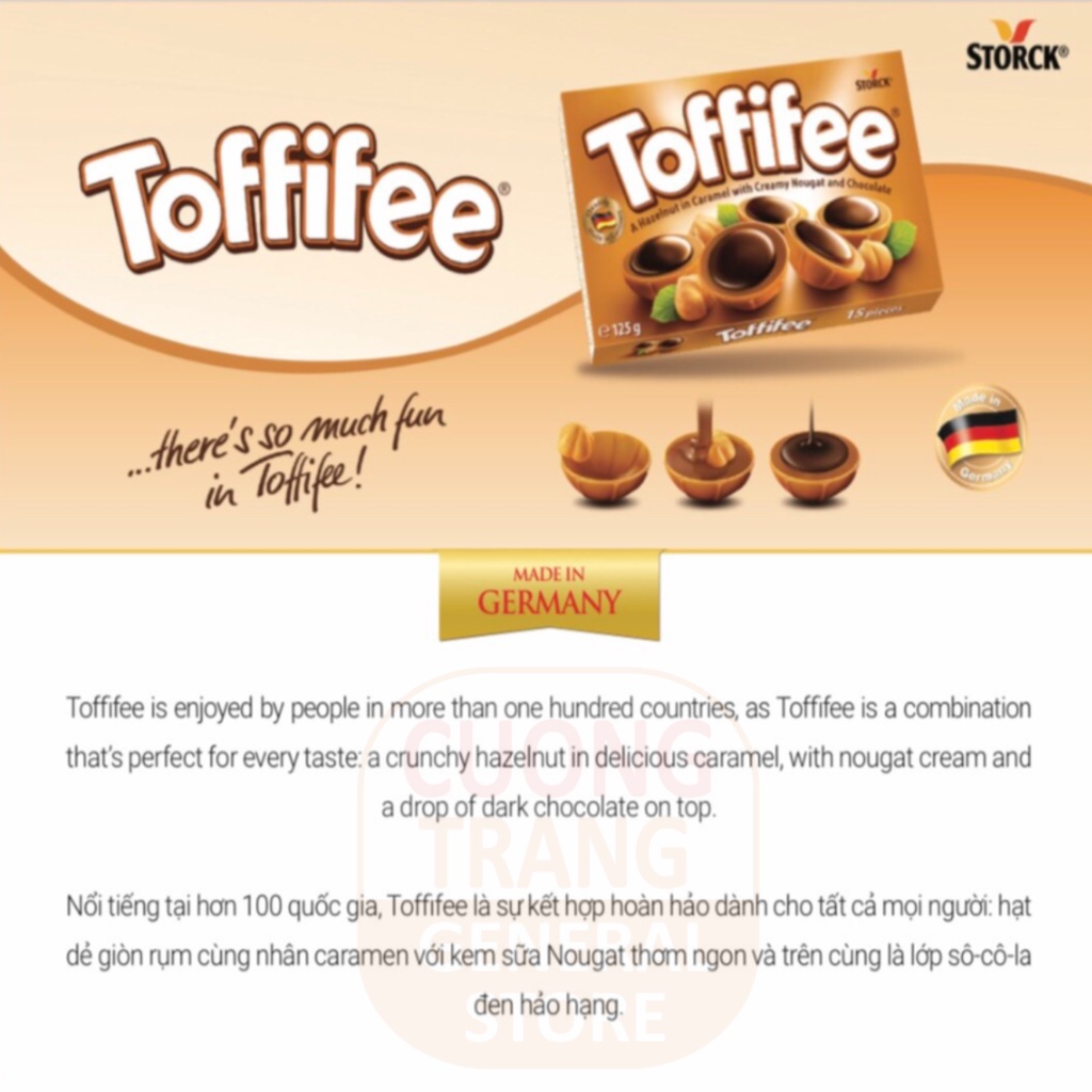 Kẹo caramen mềm phủ sôcôla nhân hạt dẻ toffifee 125g, 400g
