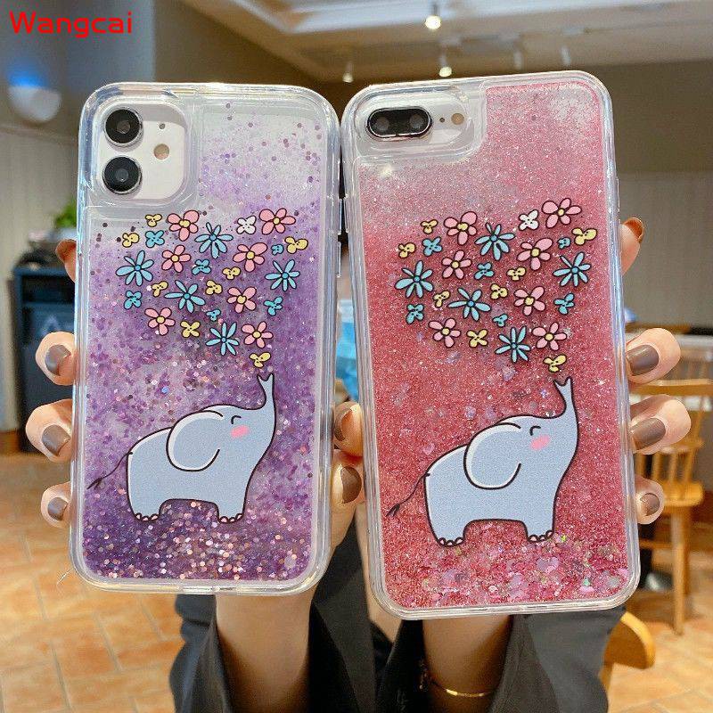 Xiaomi Redmi Note 9 Pro Max 9S Phone Case Glitter Bling Liquid Quicksand Patterned Cherry blossoms Peach blossom Flower Butterfly Elephant Cute Cartoon Clear Transparent Soft TPU Casing Case Cover