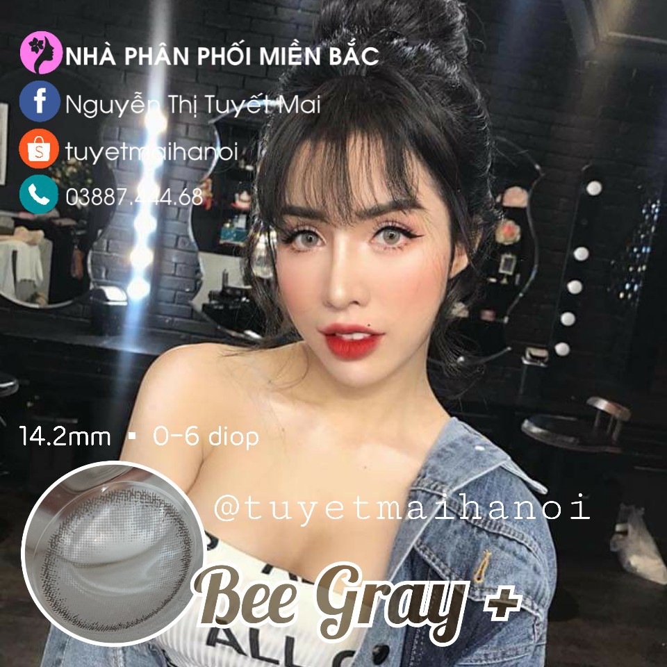 [Bán giá gốc]  Lens Xám Tây Bee Gray Hàng Cao Cấp 2020 Cận 0-6 Độ - Kính Áp Tròng Hàn Quốc