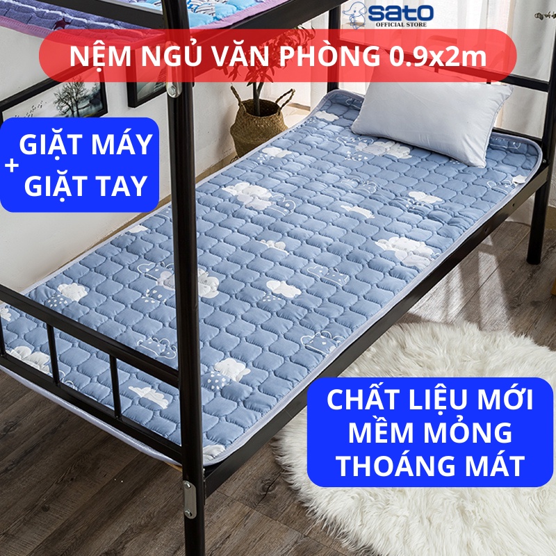 Đệm ngủ văn phòng loại mỏng thoáng mát, Tấm trải lót giường gấp gọn cho 1 người kích thước 90x200cm tặng kèm túi đựng