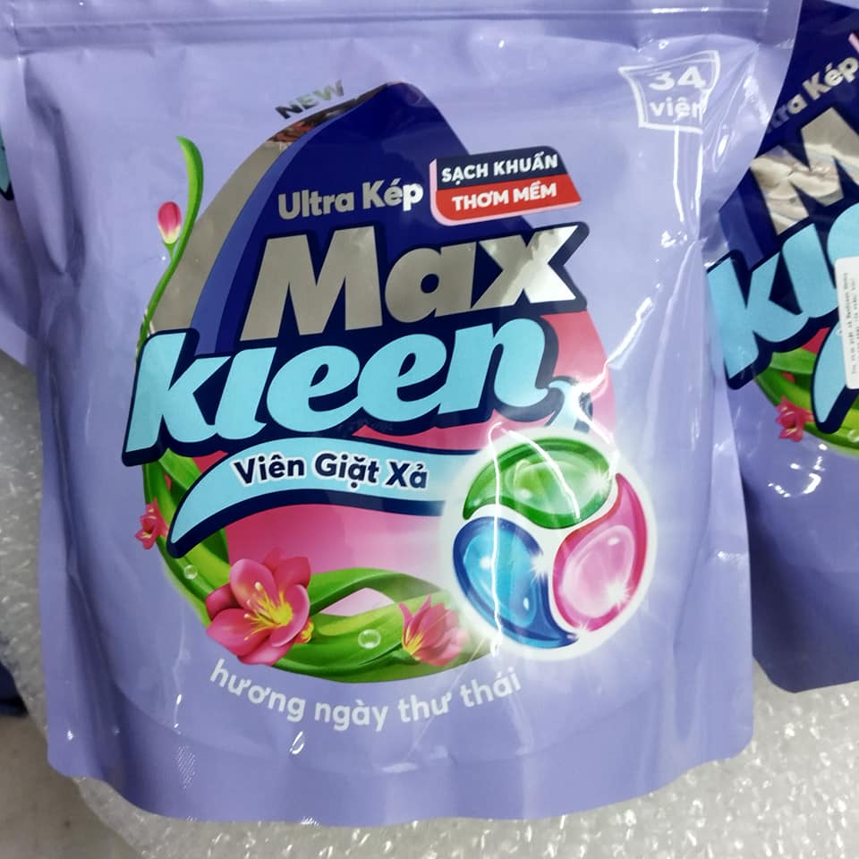 MAXKLEEN- Viên giặt xả 2 trong 1 mới với tính năng đột phá túi 34 viên cho cả ngày dài thơm mát.