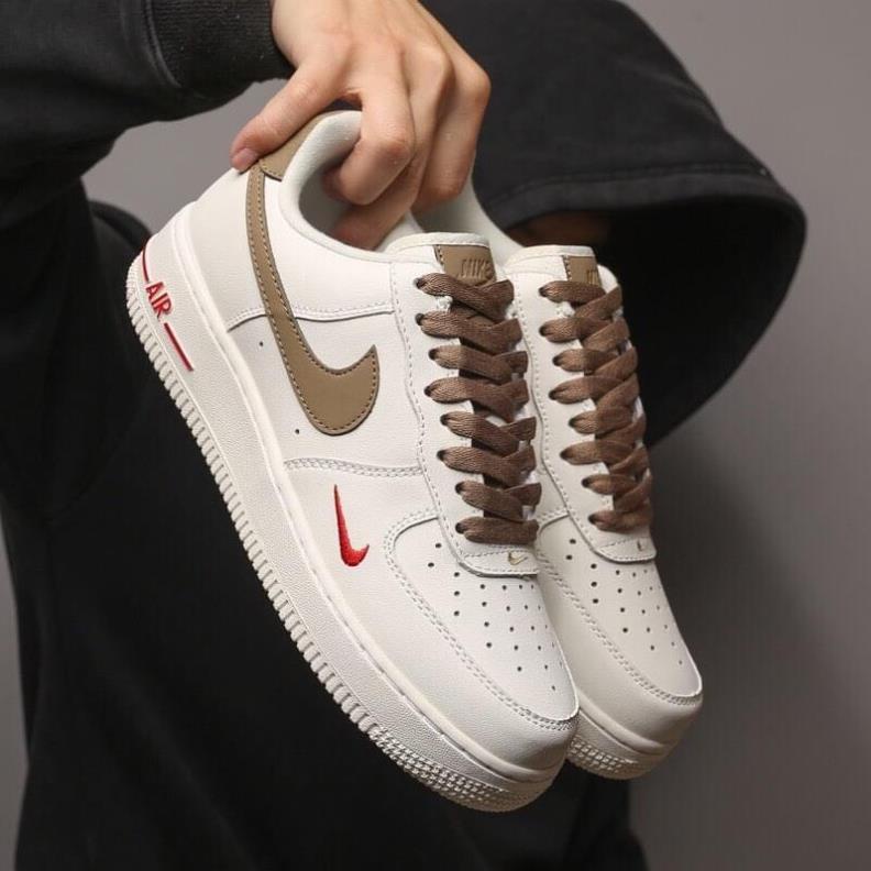 Giày Sneaker AF1 custom vệt nâu, air force 1 white brown bản mới - 36C Sneaker