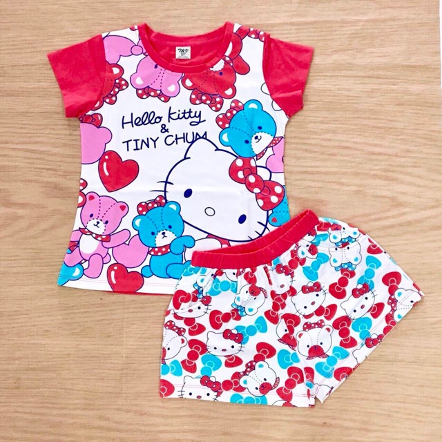 Set Trang Phục Bộ thun Bé Gái mèo Hello Kitty mềm mát Size Đại Sale