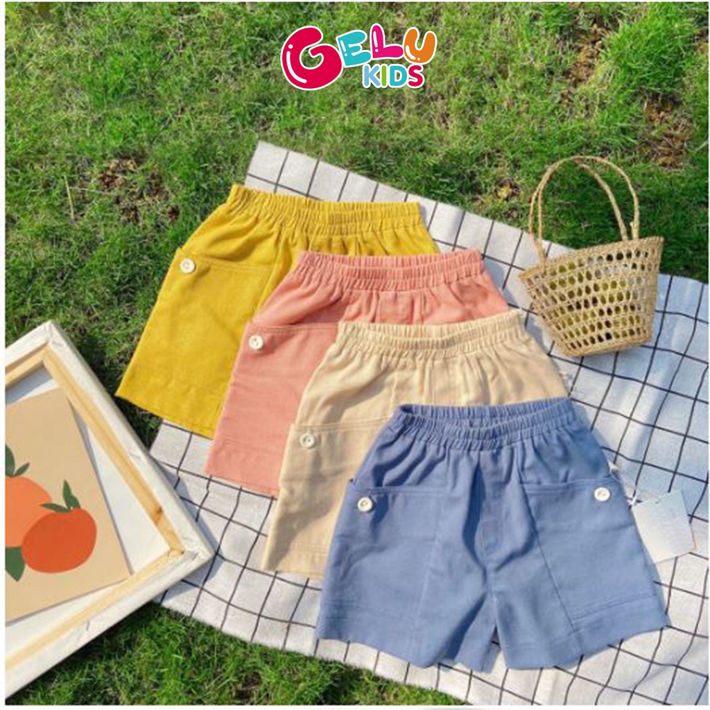 Quần đùi ngắn mặc nhà cho bé chất liệu linen có túi sườn cho bé trai bé gái - GELU KIDS QBU001