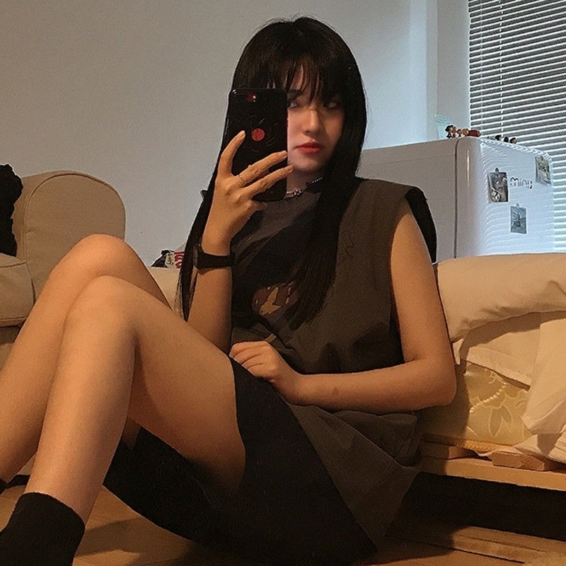 Áo Thun Thể Thao Sát Nách Form Rộng Phong Cách Đường Phố Nhật Bản Thời Trang Mùa Hè Cho Nữ