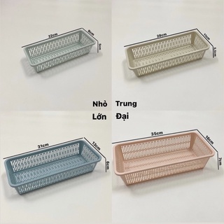 Rổ Nhựa Chữ Nhật Dài Màu Pastel Hàn Quốc Đựng Bút Viết, Đồ Linh Tinh