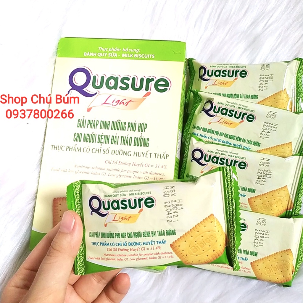 Bánh quy sữa Quasure Light - Bánh ăn kiêng BIBICA- công thức isomalt dành riêng cho người tiểu đường - Hộp 8 gói,16 bánh