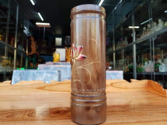 Ống nhang gỗ tràm bông vàng cẩn cao 23 cm