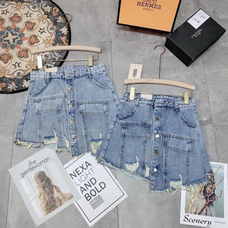 Chân váy Jeans rách cạp cao đính khuy hàng đẹp đủ size⚡️Ảnh thật