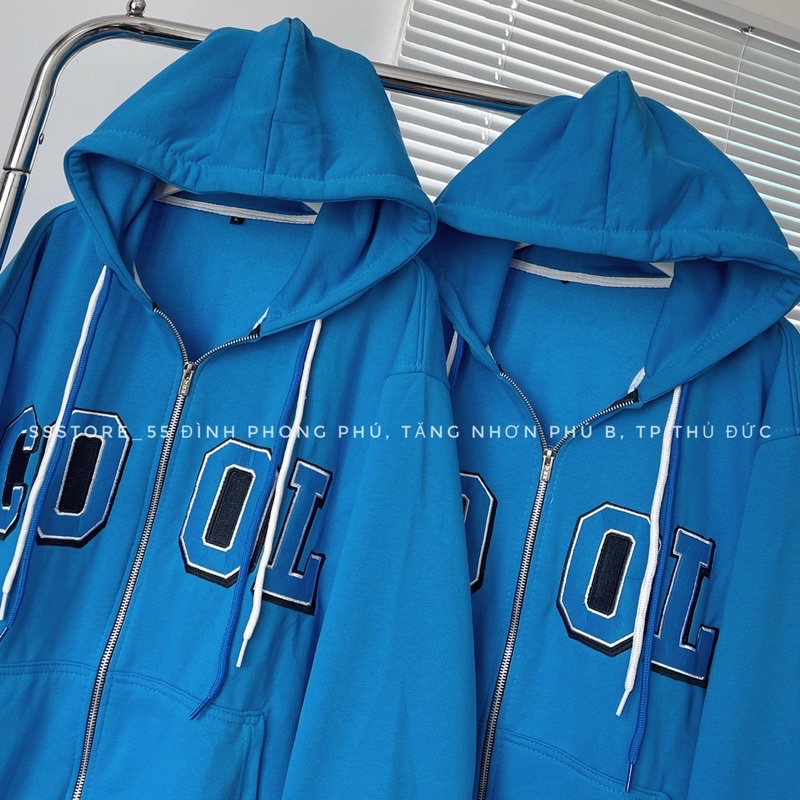 Áo Khoác nỉ bông COOI màu xanh form rộng unisex nam nữ