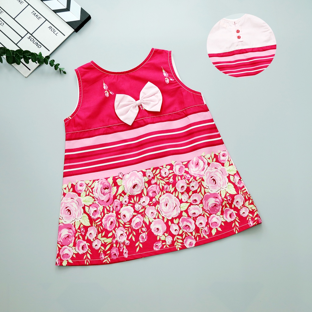 Váy Chữ A Bé Gái Tamiuy Cao Cấp Đính Nơ Họa Tiết Dễ Thương Chất Vải Cotton Mềm Mịn Nhiều Màu Tùy Chọn