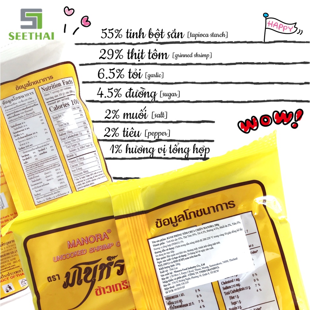 Bánh phồng tôm Thái Lan MANORA vị tôm 200gr bánh phồng tôm chưa chiên - túi Uncooked shrimp chips