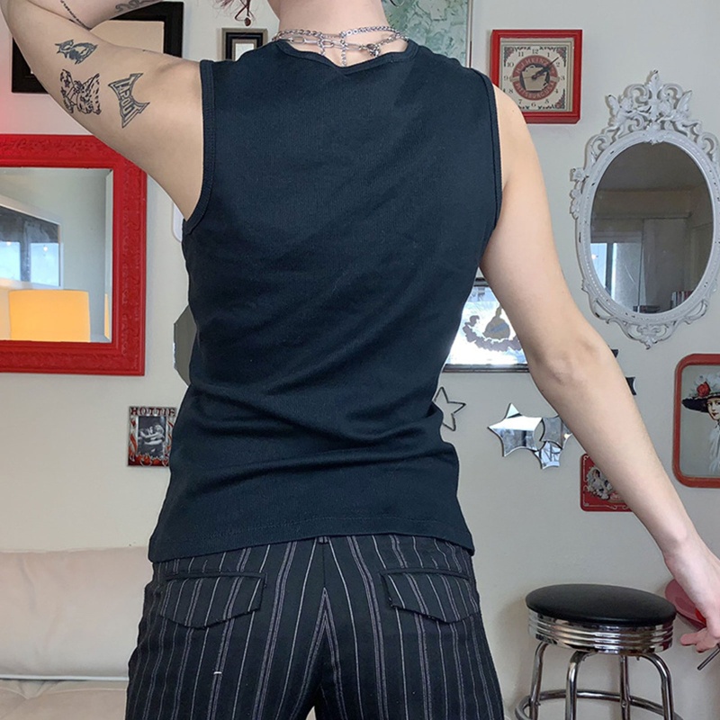 Brroa Áo Tank Top Không Tay Dáng Suông In Họa Tiết Hoa Vintage Phong Cách Harajuku Gothic Punk Mùa Hè Cho Nữ