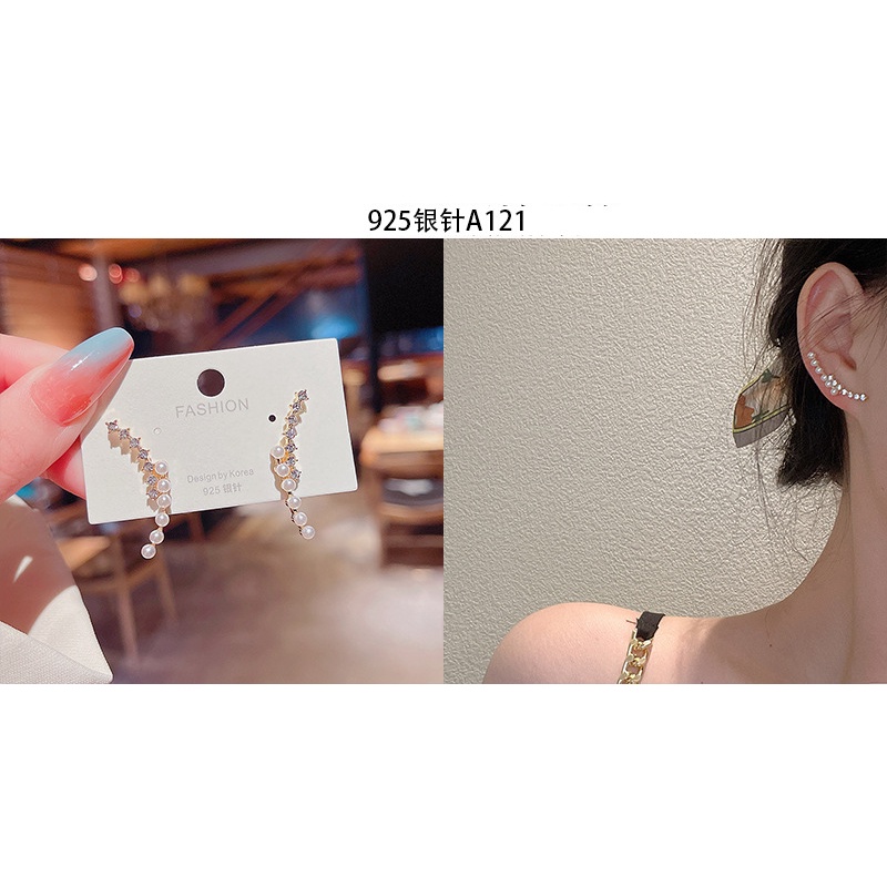 Khuyên Tai Hình Bông Hoa Đính Ngọc Trai Phong Cách Hàn Quốc Mới