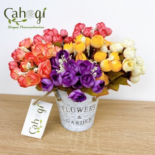 Hoa Giả - Chùm Hoa Hồng Bi Lụa Mini Size 15 Bông 25 Cm