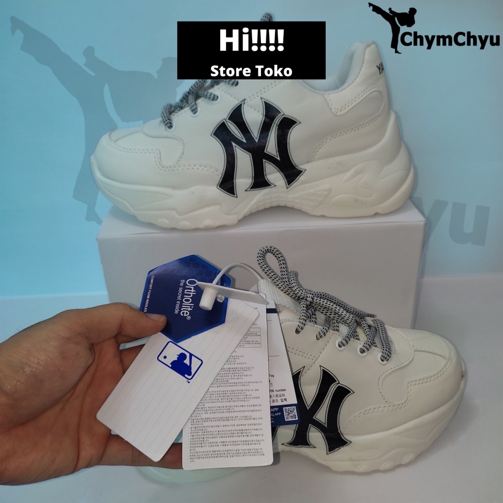 giày nam nữ thể thao mlb ny đen đế trắng bản 11 Trung da đẹp