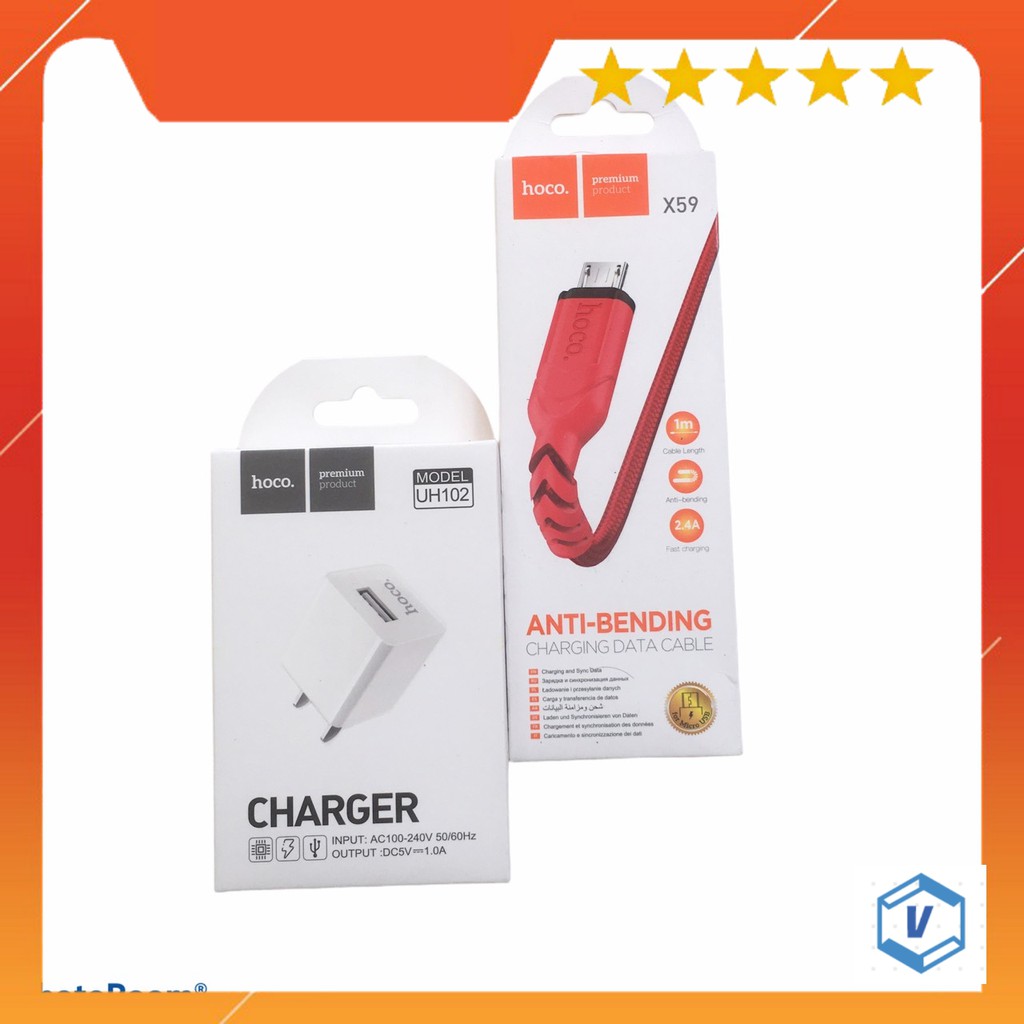Củ sạc nhanh hoco uh102 cao cấp tặng kèm dây sạc - hỗ trợ Sạc Nhanh 5V/1A - combo củ sạc + dây sạc hoco [ CHÍNH HÃNG ]