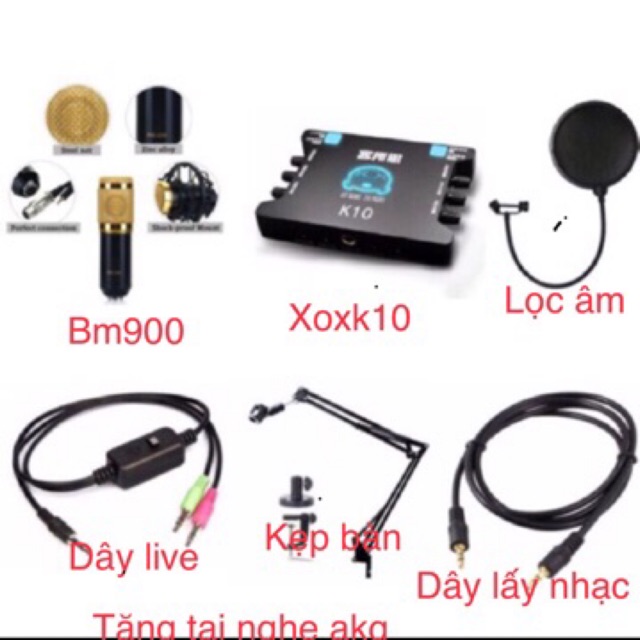 Combo thu âm BM900 karaoke, XOX K10 tặng tai nghe j5 (6 món).