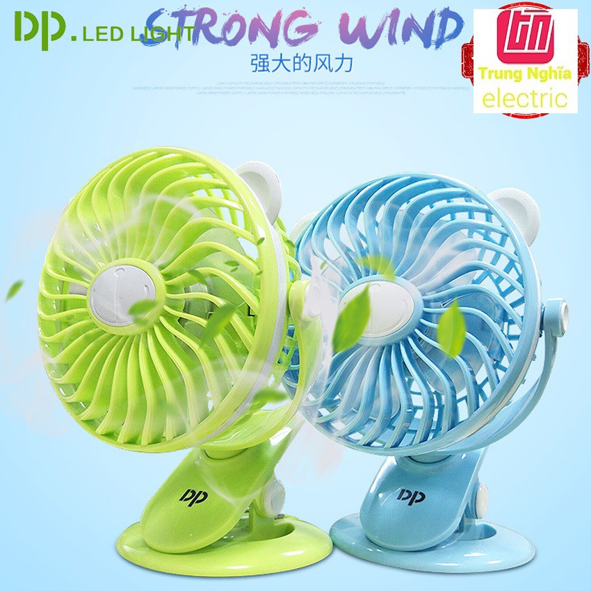 Quạt sạc tích điện DP-7608 đế kẹp hoặc để bàn