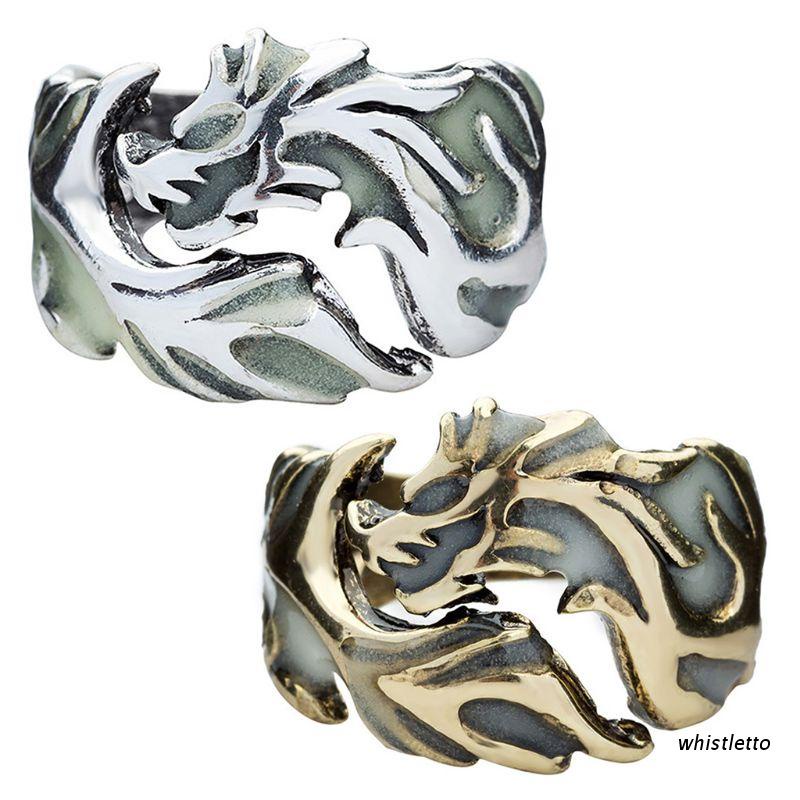 Nhẫn chạm khắc dập nổi hình rồng thiết kế phát quang sáng tạo phong cách gothic punk cổ điển thời trang cho nam