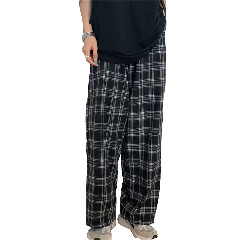 Quần Baggy Ống Rộng Plus Size Họa Tiết Sọc Caro Phong Cách Hip Hop Thời Trang Mùa Hè Cho Nữ
