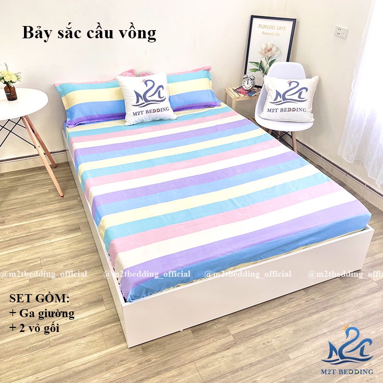 Ga giường Cotton 3D và 2 vỏ gối M2T Bedding, drap bọc nệm phong cách Hàn Quốc đủ size m2/m6/m8 bo chun | BigBuy360 - bigbuy360.vn