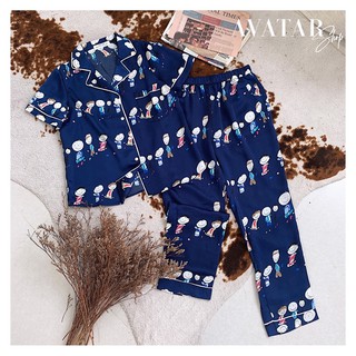 pijama lụa cộc tay quần dài