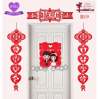 *SET CHỮ HỶ TRANG TRÍ ĐÁM CƯỚI VẢI NỈ HÌNH CUTE B19--- TẶNG KEO DÁN &MÓC TREO
