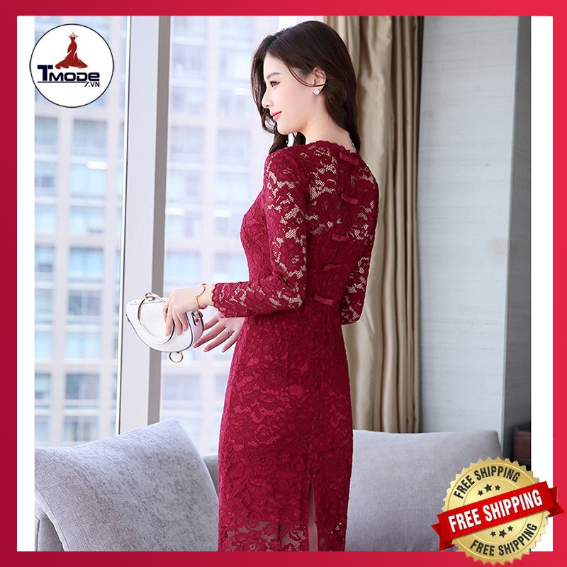 [VIDEO + ẢNH THẬT]  ĐẦM DỰ TIỆC REN BODY CÓ SIZE XXL HỌA TIẾT HOA NƠ LƯNG TAY DÀI DUYÊN DÁNG THỜI TRANG | BigBuy360 - bigbuy360.vn