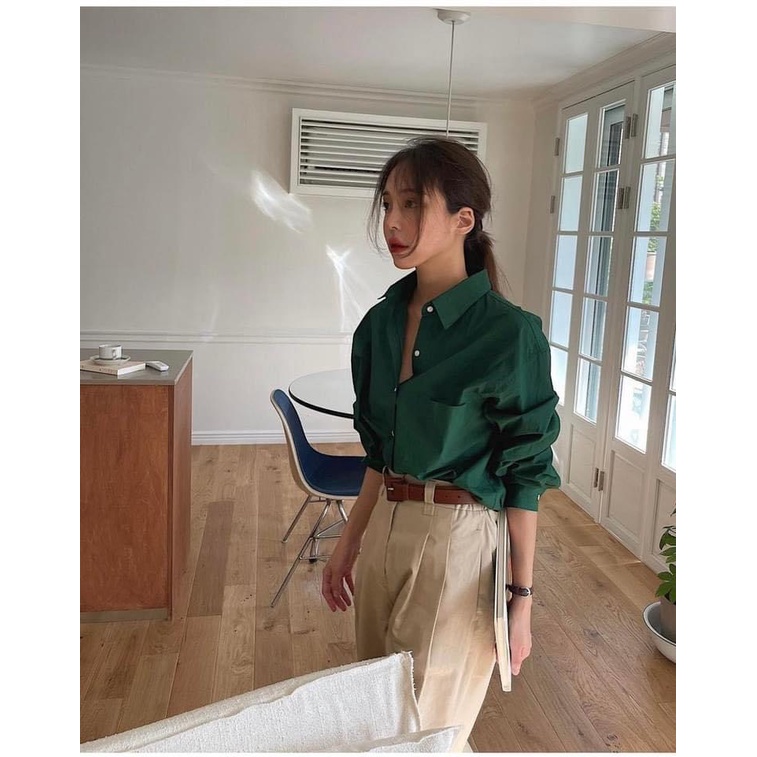 Áo sơ mi xanh lá túi ngực,Aó sơ mi dài tay hàn quốc | BigBuy360 - bigbuy360.vn