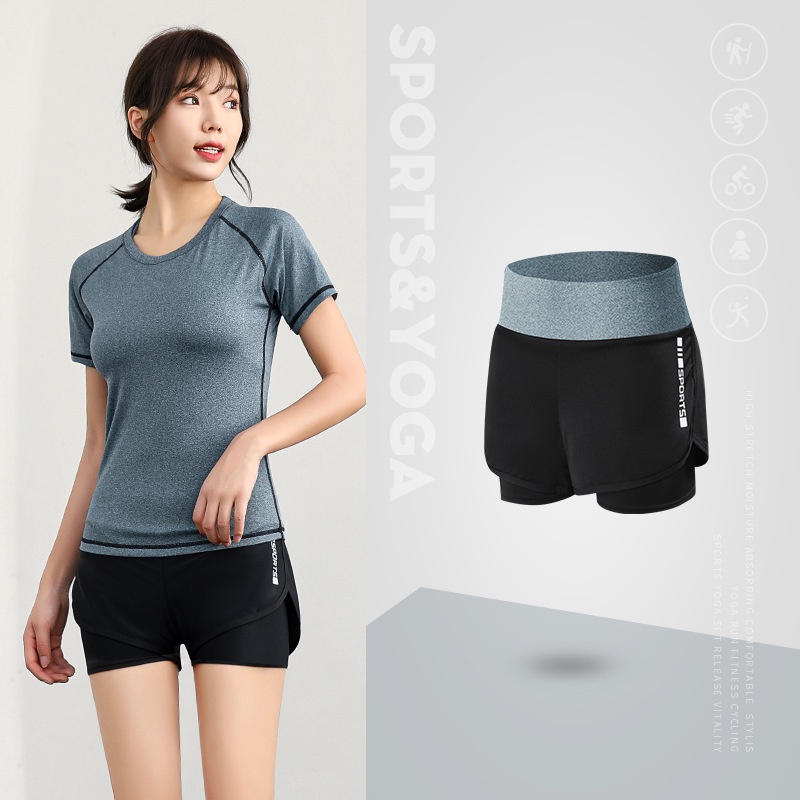 Bộ quần áo tập gym yoga nữ áo tay ngắn quần đùi 2 lớp ôm dáng thoải mái tập luyện đồ tập gym yoga nữ TH SPORT