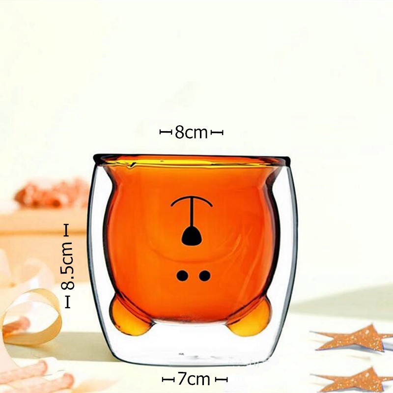 250ml Cute Bear Mug Double Layer Lead-Free Glass Cups Transparent Crystal Heat-resistant Milk Drink Water Juice Coffee Mugs Ice Cream Cup