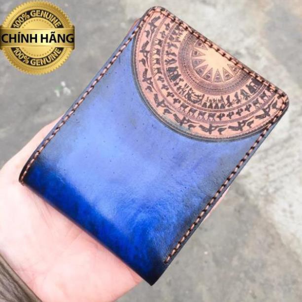 Ví da bò thảo mộc handmade màu xanh Navy quân đội .