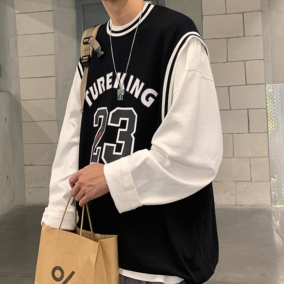 Áo thun dài tay dáng rộng in kỹ thuật số thời trang cho nam