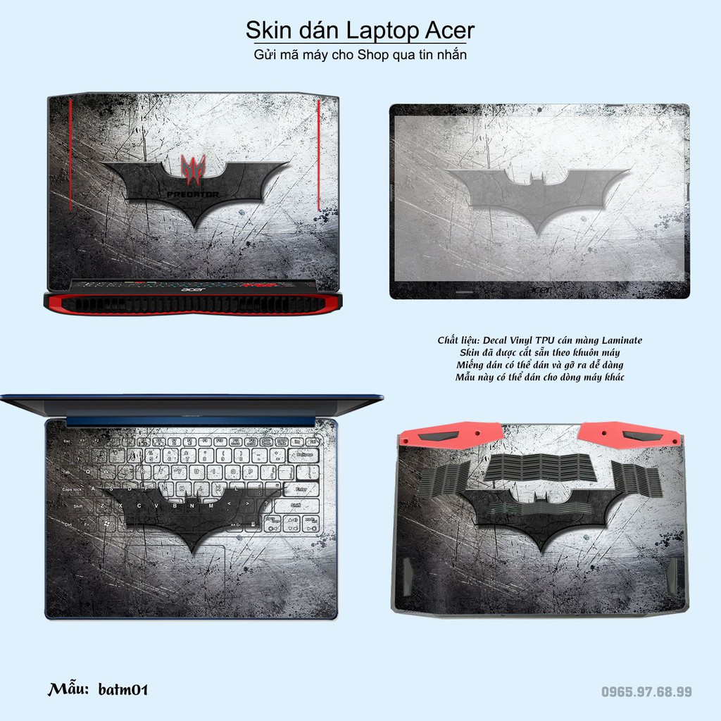 Skin dán Laptop Acer in hình Người dơi (inbox mã máy cho Shop)